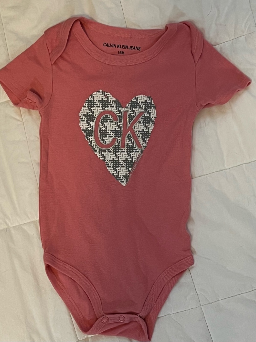 Calvin Klein Jeans Rose Pink Heart CK Graphic Baby One-Piece